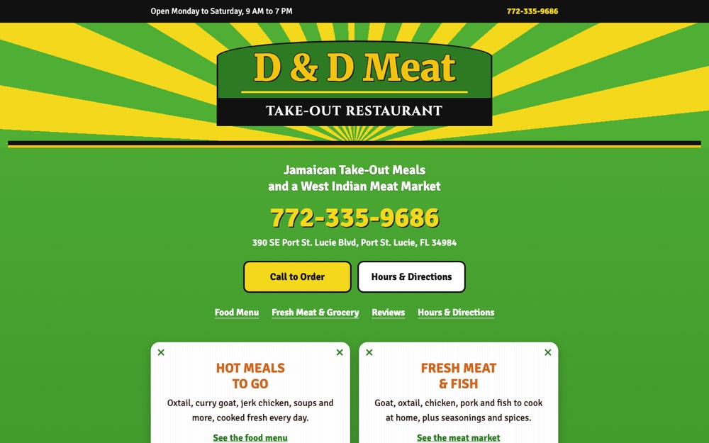 D and D Meat take-out restaurant homepage